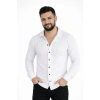 Erkek Waffle Kumaş Uzun Kollu Düğmeli Açık Yaka Regular Fit Gömlek - Beyaz
