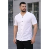 Erkek Waffle Kumaş Yakalı Kısa Kol Düğmeli Gömlek 3’lü Set Bej-Beyaz-Lacivert