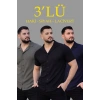 Erkek Waffle Kumaş Yakalı Kısa Kol Düğmeli Gömlek 3’lü Set Siyah-Haki-Lacivert