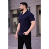 Erkek Waffle Kumaş Yakalı Kısa Kol Düğmeli Gömlek 3’lü Set Siyah-Haki-Lacivert
