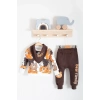 Family Bears Desenli 3lü Fularlı Erkek Bebek Takımı