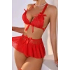 Fantazi Kırmızı Dantelli Fiyonklu Seksi Babydol