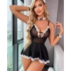 Fantazi Seksi Fiyonklu Tüllü Dantelli Hizmetçi Babydol Gecelik