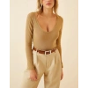 Fitilli Likralı Body Crop - Camel