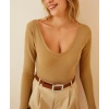 Fitilli Likralı Body Crop - Camel
