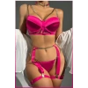 Fuşya Merdüven Zincirli Göğüs Balenli Kadın Seksi Jartiyer Takım