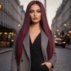 Gerçek Front Lace Tül Peruk - Düz - Koyu Kızıl 70-75cm