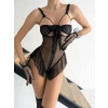 Göğüs Dekolteli Fantezi Siyah Tül Transparan Babydoll