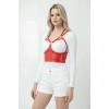 Göğüs Detaylı Deri Kırmız Harness Büstiyer, Şık Deri Korse - Brf872