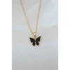 Gold Kaplama Siyah Renkli Sedefli Kelebek Kolye - TJ-BKO6435