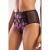 Golshan Gardenia Control Slip, Kadın Dantelli Çiçek Baskılı Siyah Yüksek Bel Külot
