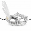 Gümüş Tüylü Payetli Lüks Taşlı Parti Maskesi