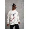 Güvercin Baskılı Sweatshirt - Beyaz -