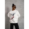 Güvercin Baskılı Sweatshirt - Beyaz -