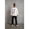 Güvercin Baskılı Sweatshirt - Beyaz -