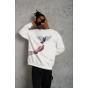 Güvercin Baskılı Sweatshirt - Beyaz -
