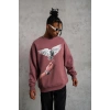 Güvercin Baskılı Sweatshirt - Gül Kurusu
