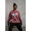 Güvercin Baskılı Sweatshirt - Gül Kurusu