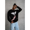 Güvercin Baskılı Sweatshirt - Siyah -