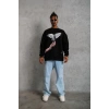 Güvercin Baskılı Sweatshirt - Siyah -