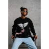 Güvercin Baskılı Sweatshirt - Siyah -