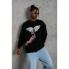 Güvercin Baskılı Sweatshirt - Siyah -