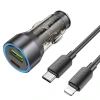 Hoco Nz12a Action Pd43w Usb + Type-c Araç Çakmaklık Hızlı Şarj Aleti + Type-c To İphone Lightning Ka