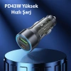 Hoco Nz12a Action Pd43w Usb + Type-c Araç Çakmaklık Hızlı Şarj Aleti + Type-c To İphone Lightning Ka