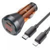 Hoco Nz12c Graceful Pd60w 2 Type-c Girişli Araç Çakmaklı Hızlı Şarj Aleti + Type-c To İphone Kablo