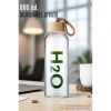 Hsnet Cam Matara - 800 Ml Bambu Kapaklı Borosilikat Cam Matara - Ofis Matarası