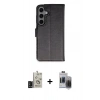 ieg™ Galaxy S24 Kılıf Siluet Işık Serisi - Siyah Vanessa Magic Hayalet Cam + Siyah Bilvis Titan Kamera Lens