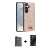 ieg™ Galaxy S25 Kılıf Vadi Klasik Serisi - Siyah 3D Antistatik Hayalet Cam Ekran Koruyucu + Siyah Raze Metal Kamera Lens