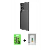 ieg™ Galaxy S25 Ultra Kılıf Eksen Form Prime - Şeffaf Polymer Nano Ekran Koruyucu + Natural Grey Raze Metal Kamera Lens