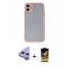 ieg™ iPhone 11 Kılıf Ahenk Çizgi Serisi - Siyah Buffer Cam Ekran Koruyucu + Mor Raze Metal Kamera Lens