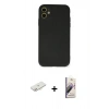 MARSİLYAN™- iPhone 11 Kılıf Ahenk Serisi - Siyah Bilvis 3D Mat Cam Ekran Koruyucu + Renkli Kamera Lens Koruma Cam - YL
