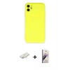 MARSİLYAN™- iPhone 11 Kılıf Ahenk Serisi - Siyah Bilvis 3D Mat Cam Ekran Koruyucu + Renkli Kamera Lens Koruma Cam - YL