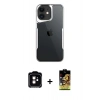 ieg™ iPhone 11 Kılıf Akış Çizgi Koleksiyonu - Siyah Buffer Cam Ekran Koruyucu + Turuncu PVD Metal Kamera Lens