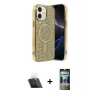 ieg™ iPhone 11 Kılıf Eksen Çizgi - Siyah 34D Hayalet Izgaralı Cam + Şeffaf Kamera Lens Koruma Cam