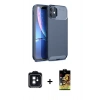 ieg™ iPhone 11 Kılıf Eksen Form Prime - Siyah Buffer Cam Ekran Koruyucu + Siyah PVD Metal Kamera Lens