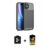 ieg™ iPhone 11 Kılıf Eksen Form Prime - Siyah Buffer Cam Ekran Koruyucu + Siyah PVD Metal Kamera Lens