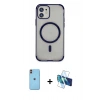 ieg™ iPhone 11 Kılıf Eksen Klasik Koleksiyonu - Siyah 3D Antistatik Seramik Nano Ekran Koruyucu + Turuncu Neon Fosforlu Kamera Lens