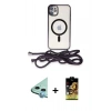 ieg™ iPhone 11 Kılıf Eksen Özel Seri - Siyah Buffer Cam Ekran Koruyucu + Mavi Raze Metal Kamera Lens