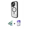 ieg™ iPhone 11 Kılıf Kıvılcım Modern Koleksiyonu - Siyah Bilvis 5in1 3D Magic Cam Ekran Koruyucu + Mavi Raze Metal Kamera Lens