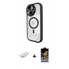 ieg™ iPhone 11 Kılıf Kıvılcım Modern Koleksiyonu - Siyah Buffer Hayalet Cam Ekran Koruyucu + Pembe Renkli Kamera Lens Koruma Cam
