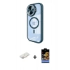 ieg™ iPhone 11 Kılıf Kıvılcım Modern Koleksiyonu - Siyah Buffer Hayalet Cam Ekran Koruyucu + Pembe Renkli Kamera Lens Koruma Cam