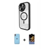 ieg™ iPhone 11 Kılıf Kıvılcım Modern Koleksiyonu - Siyah Buffer Hayalet Cam Ekran Koruyucu + Turuncu Neon Fosforlu Kamera Lens
