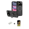 ieg™ iPhone 11 Kılıf Kıvılcım Modern Serisi - Siyah Buffer Cam Ekran Koruyucu + Sarı Renkli Kamera Lens Koruma Cam