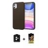 ieg™ iPhone 11 Kılıf Kozmos Yansıma Özel Seri - Siyah Buffer Cam Ekran Koruyucu + Turuncu PVD Metal Kamera Lens
