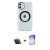 ieg™ iPhone 11 Kılıf Pusula Form - Siyah Bilvis 5in1 3D Magic Cam Ekran Koruyucu + Şeffaf Kamera Lens Koruma Cam