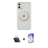 ieg™ iPhone 11 Kılıf Pusula Form - Siyah Bilvis 5in1 3D Magic Cam Ekran Koruyucu + Şeffaf Kamera Lens Koruma Cam